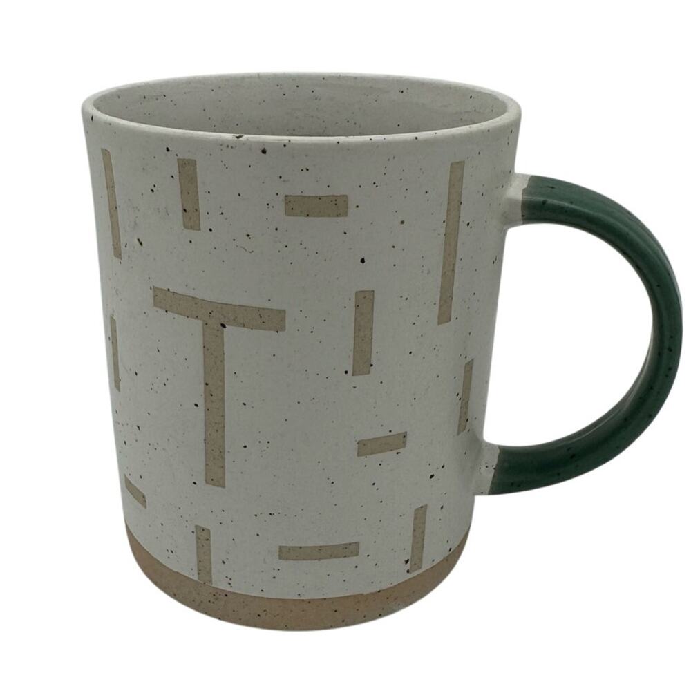 West Elm Wax Resist Monogram Mug "T" Off White Stoneware 14 oz